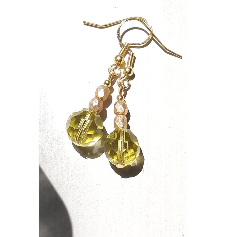 Gold Glass Gold plated Hooks Hidden Meaning earrings Opera Aesthetic, Glam  386■